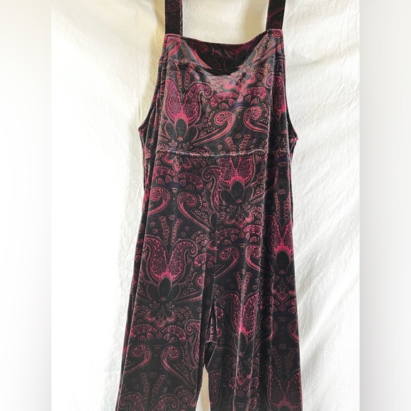 Vintage Velvet Paisley Purple Bib Overalls Coldwater Creek Women Large Jumpsuit - Picture 11 of 16